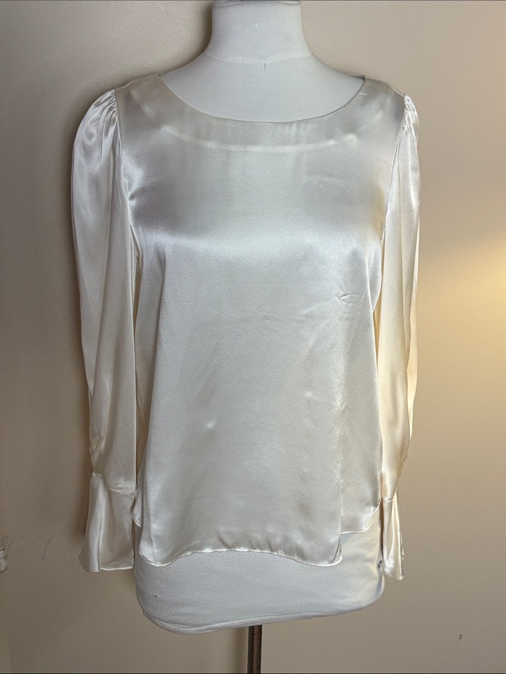 Rebecca Taylor Ivory Silk Long-Sleeve Scoop Neck Blouse